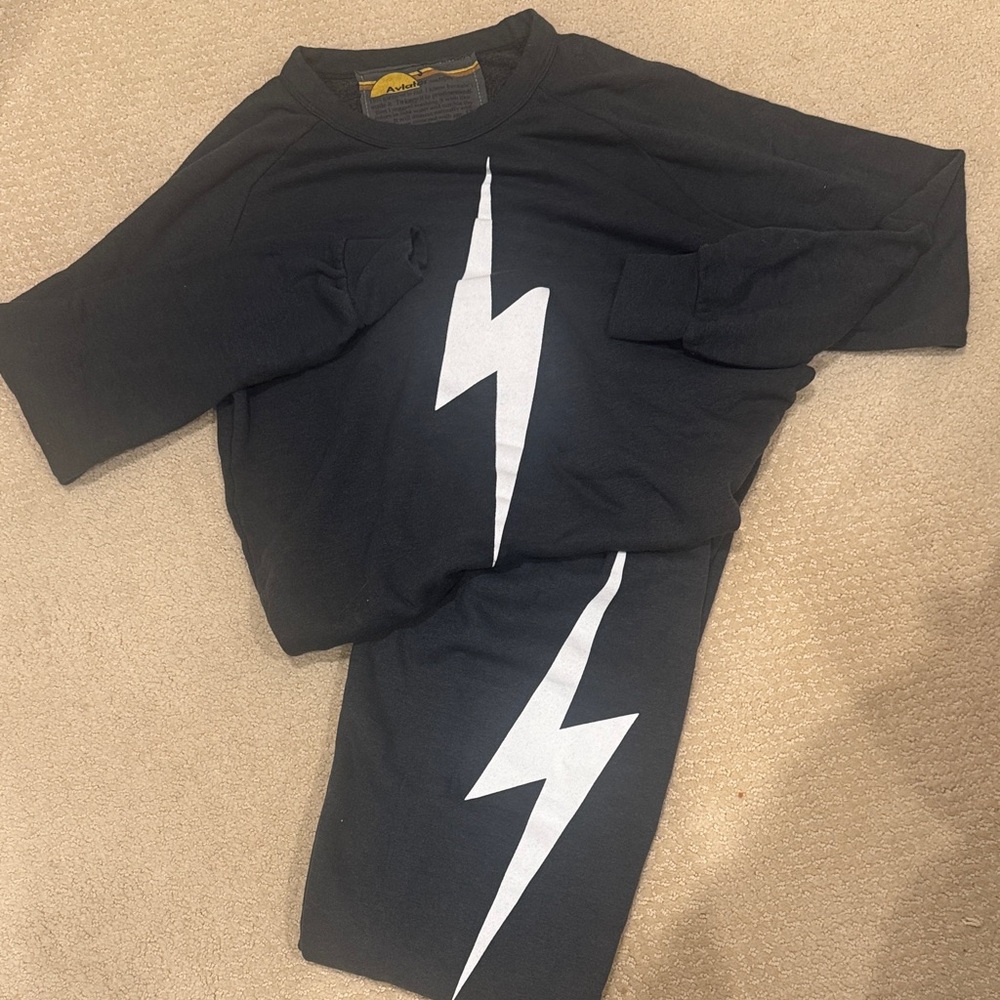 Aviator Nation Charcoal Sweatshirt and Sweatpants with White Lightning  NWT